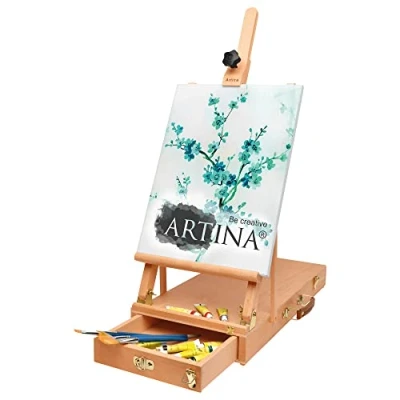 Afbeelding van Artina Le Mans Set van beukenhout tafelschildersezel voor spieraam tot 56 cm kleine kantelbare schildersezel met lade verstelbare hellingshoek