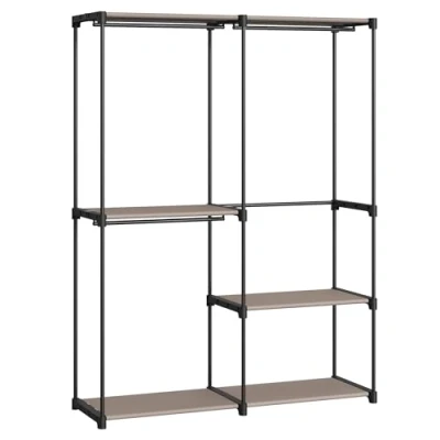 Afbeelding van SONGMICS Opbergkast, opvouwbare kledingkast, metalen kast, met ophangstangen, kledingrek, voor garderobe, slaapkamer, 138 x 43 182 cm, taupe RYG25R02