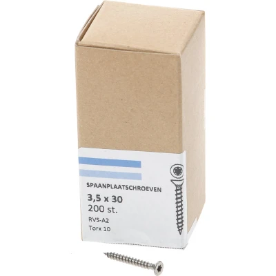 Afbeelding van Spaanplaatschroef RVS 3,5 x 30 mm, Torx15 (200 stuks)