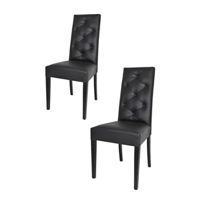Afbeelding van Tommychairs Chantal Eetkamerstoelen Set van 2 Zwart Kunstleer &amp; Hout