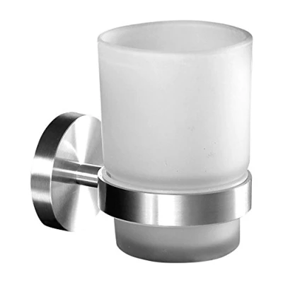 Afbeelding van Ambrosya® Exclusieve roestvrijstalen tandenborstelhouder Glazen badkamerbekerhouder toilethouder tandenborstel tandpasta beker (geborsteld roestvrij staal)