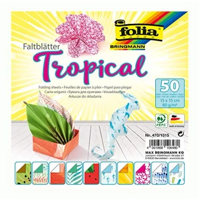 Afbeelding van Vouwblaadjes Folia 80gr 15x15cm 50 vel 2 zijdig 10 tropical designs