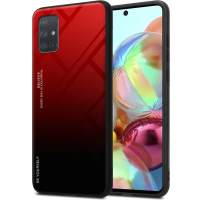 Afbeelding van Cadorabo Hoesje geschikt voor Samsung Galaxy A71 4G in ROOD ZWART Tweekleurige beschermhoes van TPU silicone Case Cover en achterzijde gehard glas