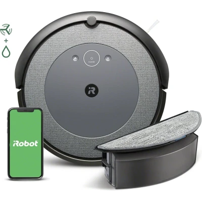 Afbeelding van iRobot Roomba Combo i5 (i5172) 2 in 1 robotstofzuiger en wasmachine, verbonden met wifi, rubberen borstels, cartografie, onthoudt past thuis compatibel spraakassistenten