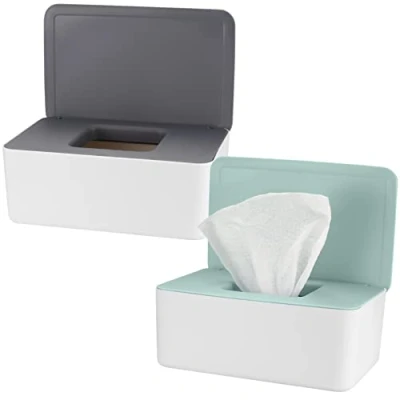 Afbeelding van 2 Stuks Vochtige Doekjes Boxen, Toiletpapier Dispenser, Zakdoekhouder, Servettenbox met Deksel, Opbergbox voor Thuis en Kantoor