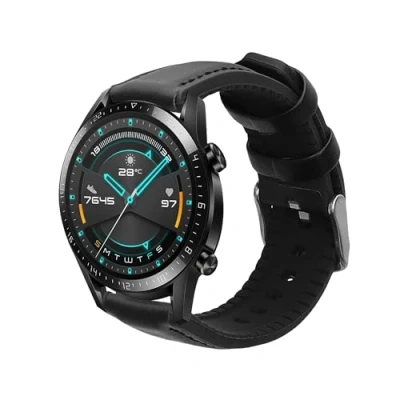 Afbeelding van kwmobile horlogeband geschikt voor Huawei Watch GT / GT2 GT3 (46mm) Armband fitnesstracker van leer in zwart
