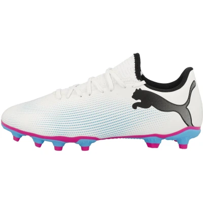 Afbeelding van Puma Future 7 PLAY FG/AG Voetbalschoenen met kunststof noppen, Heren, Maat: 44.5, White/black/poison pink Kunststof/ textiel