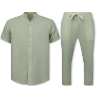 Afbeelding van Linnen Zomerset Heren Twinset Overhemd Zomer Broek MG Beige Maat XL