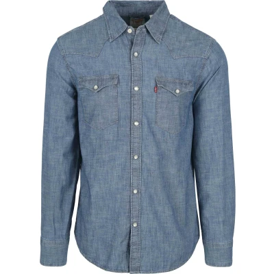 Afbeelding van Levi&#039;s Barstow Western Overhemd Mid Blauw maat M Heren Effen met Regular fit Pasvorm Denim