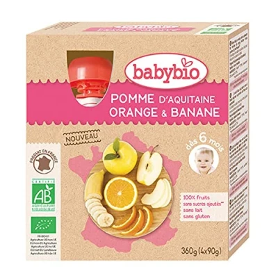 Image de Babybio Gourdes Bio Des 6 Mois 4x90g Fruits Pomme Orange Banane