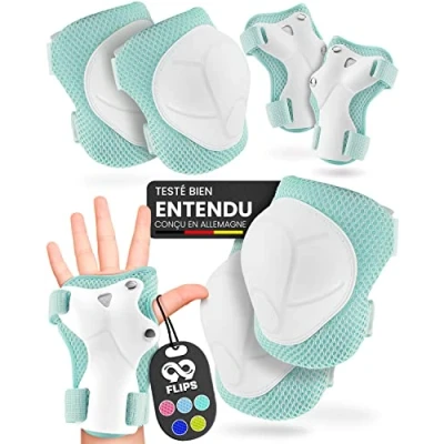 Afbeelding van 99FLIPS Flash 6 stuks knie en elleboogbeschermers voor kinderen, TÜV Rheinland GS gecertificeerd, maat S/M, mint
