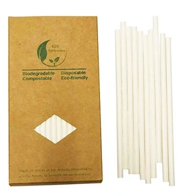 Afbeelding van 100 witte papieren rietjes om te drinken, biologisch afbreekbaar papier, stevige rietjes, perfect voor de decoratie van een bruiloftsfeest