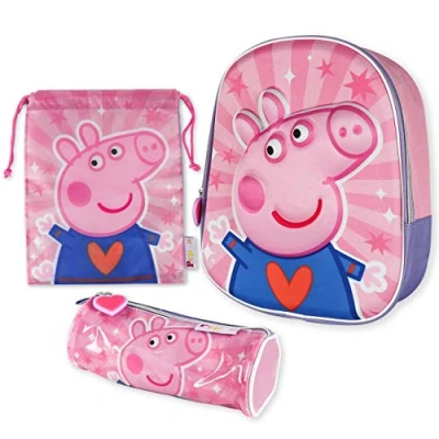 Image de Sac a Dos Enfant 3D, Cordon, Trousses Peppa Pig Pack de Cartable Fille et Garcon 3 Ans, Maternelle Matériel Scolaire pour l&#039;École Rentrée avec