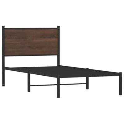 Afbeelding van Bedframe met hoofdbord metaal bruin eikenkleurig 90x190 cm