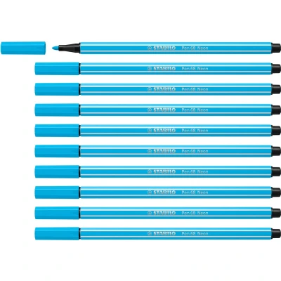 Afbeelding van STABILO Pen 68 Premium Viltstift Neon Blauw Doos 10 stuks