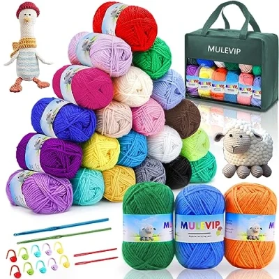 Afbeelding van MULEVIP Breiwol, 24 kleuren, wol, haken, wolbollen en draden voor sjaals, handgemaakte kunst, wol om te breien met haken markeringen, naainaald