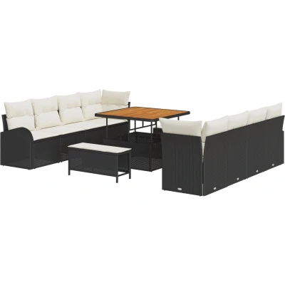 Afbeelding van vidaXL 11 delige Tuin Sofa Set met Kussens Zwart Poly Rattan Acacia