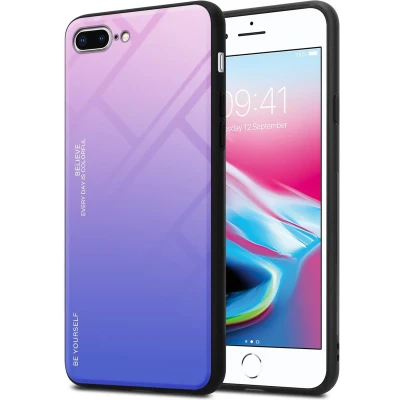 Afbeelding van Cadorabo Hoesje geschikt voor Apple iPhone 7 PLUS / 7S 8 in ROZE BLAUW Tweekleurige beschermhoes van TPU silicone Case Cover en achterzijde gehard glas