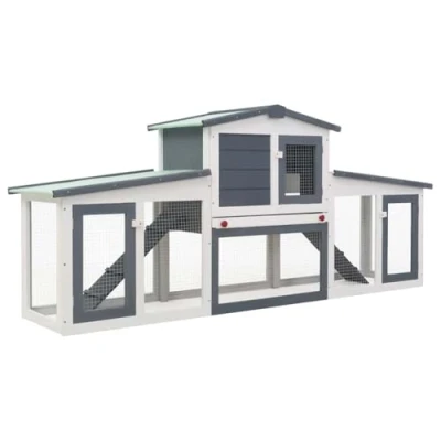 Afbeelding van vidaXL Konijnenhok voor buiten groot 204x45x85 cm hout grijs en wit