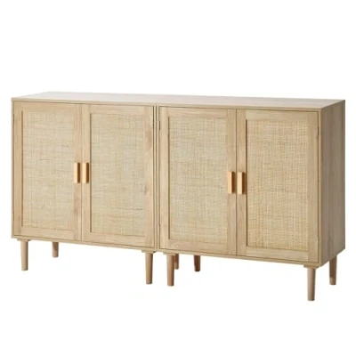 Image de VEVOR Armoire de rangement en rotin lot 2 avec 4 portes et étagères naturel