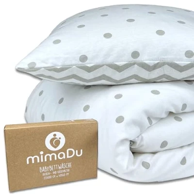 Afbeelding van mimaDu Babybeddengoed 100 x 135 cm Katoen Dekbedovertrek Oeko Tex gecertificeerd (zigzagstippen)