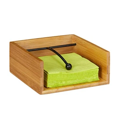 Afbeelding van Relaxdays servethouder van bamboe servettenhouder hout met verzwaring houtkleur