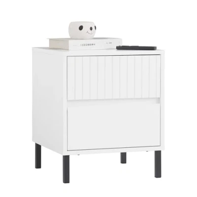 Afbeelding van SoBuy FBT157 W Sofa Nachtkastje Bijzettafel met 2 Laden voor Woonkamer, Slaapkamer of Kantoor, Metalen Poten, L40 x D40 H48 cm, Wit,