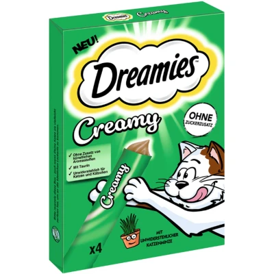 Afbeelding van 2x Catisfactions Dreamies Creamy Kattenkruid 8x 10gr Katten snack Tractatie snoepjes Crèmige textuur Met taurine