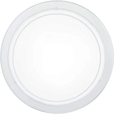 Image de EGLO Lampe de plafond PLANET 1, 1 applique murale à flamme, plafonnier en acier, couleur : blanc, verre blanc laqué, douille E27