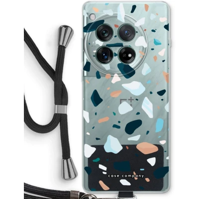 Afbeelding van Case Company® hoesje met Koord geschikt voor OnePlus 12r Terrazzo N13 Telefoonhoesje Zwart Bescherming aan alle Kanten en Over de Schermrand