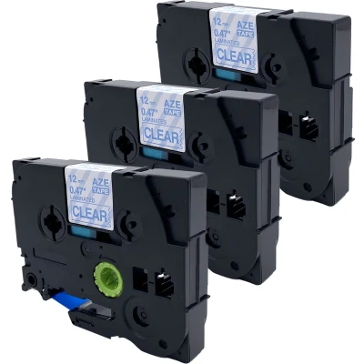 Afbeelding van DULA Brother Compatible label tape Tze 133 3 cassettes P Touch Blauw op transparant 12mm x 8m