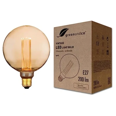 Afbeelding van greenandco Vintage design ledlamp voor sfeerverlichting E27 G125 goud 4W 200lm 1800K extra warm wit 320 230V flikkervrij niet dimbaar