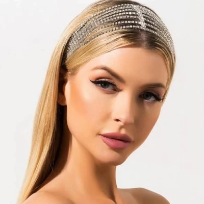 Afbeelding van Prosy Bridal Crystal Head Chain Zilver Hoofdstuk Bruiloft Strass Hoofdband Haar Stuk Festival Sieraden voor Bruid en Bruidsmeisjes