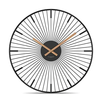 Afbeelding van Cander Berlin BROR Stille metalen wandklok 33 cm met houten wijzers zonder tikkend geluid modern voor woonkamer keuken vintage zwart