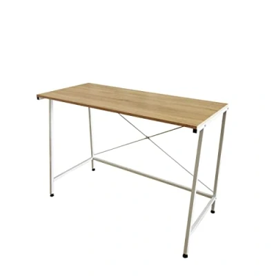 Afbeelding van Bureau laptop computer tafel Stoer industrieel wit metaal blank hout