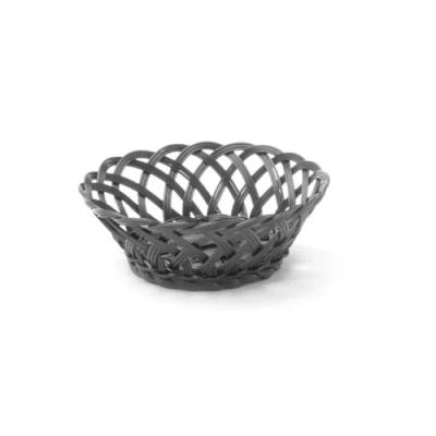 Afbeelding van Hendi Geweven Broodmand Rond Broodmandje Riet Kunststoffen Rieten Zwart Ø20x(H)6,5cm