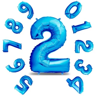 Afbeelding van envami® Verjaardagsballon 2 jaar, blauw, 101 cm, cijferballon, decoratieve verjaardagsset voor jongens, Happy Birthday decoratie/ ballon, zweeft dankzij helium (cijfer 2)