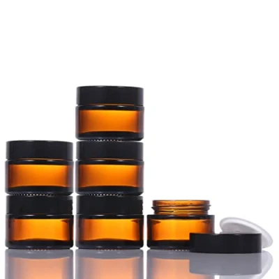 Afbeelding van LIYUABU 6 lege glazen van bruin glas 20 ml / 30 60 stuks navulbare reisglazen kleine testglazen met zwarte deksels voor cosmetica, lotion, crème, mini kaarsen, x