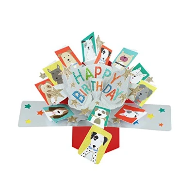 Afbeelding van 3D Pop up wenskaart met envelop Happy Birthday Dogs