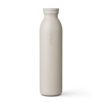 Afbeelding van Vinsun Roestvrijstalen drinkfles, 600 ml, beige, lekvrij, geschikt voor koolzuurhoudende dranken, BPA vrij, dubbelwandig, geïsoleerd, lichte thermosfles sport, school, kantoor,