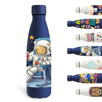 Afbeelding van Grsta 500 ml thermosfles voor kinderen, gepersonaliseerde waterfles met astronaut, lekvrije metalen fles, BPA vrij, 18/8 roestvrij staal, school, kantoor, camping,