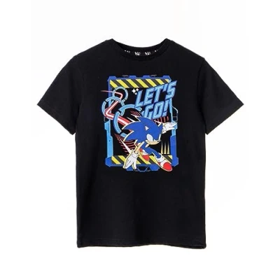 Afbeelding van Sonic The Hedgehog Zwart T shirt voor jongens Let&#039;s Go Design met Rings Origineel product Plezier kinderen, zwart.