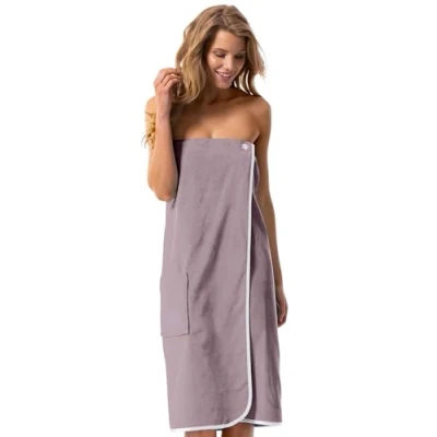 Afbeelding van Morgenstern Saunenkilt voor dames, saunahanddoek met knoop en zak, handdoek elastiek, Katja Taupe
