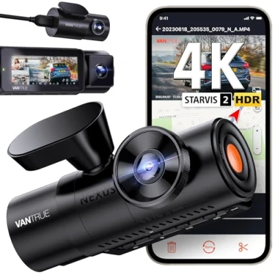 Afbeelding van VANTRUE Starvis N4 Pro 3 HDR 4K + 1080P 2 Dash Cam 5G WiFi PlatePix™ dashcam GPS 360 parkeerbewaking autocamera infrarood nachtzicht spraakbesturing