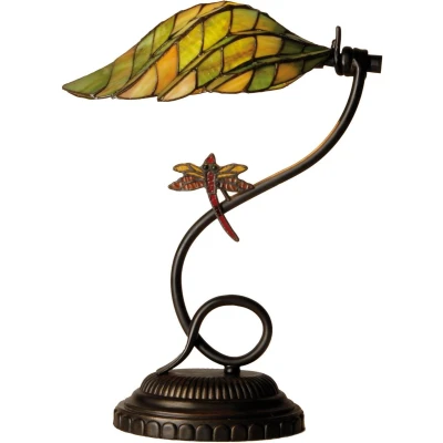 Afbeelding van LumiLamp Tiffany Tafellamp Ø 34x45 cm Groen Bruin Glas Libelle Bureaulamp