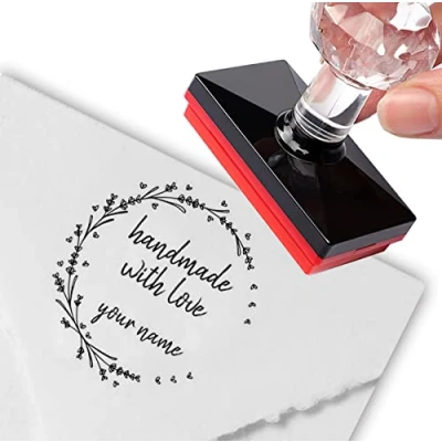 Afbeelding van Gepersonaliseerde handgemaakte lavendelhartjes stempel voor kleine bedrijven, familiestempels en leraren