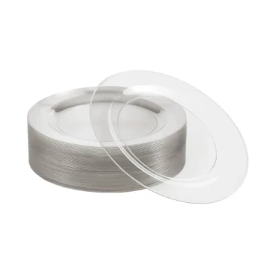 Afbeelding van MATANA 25 dessertborden van hard plastic, transparant, met zilveren pailletten (19 cm), kleine borden voor bruiloften, verjaardagen, Kerstmis en feesten, robuust herbruikbaar