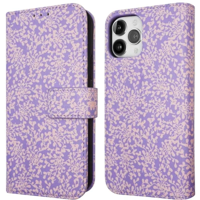 Afbeelding van iMoshion Hoesje Geschikt voor iPhone 12 Pro / Met Pasjeshouder Design Bookcase smartphone Meerkleurig Purple White Flowers