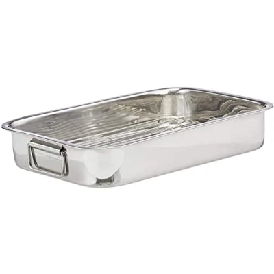 Afbeelding van MGE Braadpan van roestvrij staal met handgrepen ovenschaal braadplaat grill rechthoekige roestvrijstalen schaal rechthoekig grote 30 cm