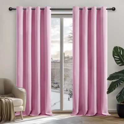 Afbeelding van Deconovo Warmte isolerende verduisteringsgordijnen, modern design met oogjes, gordijnen voor meisjesslaapkamer, 140 x 260 cm (breedte hoogte), roze, 2 stuks
